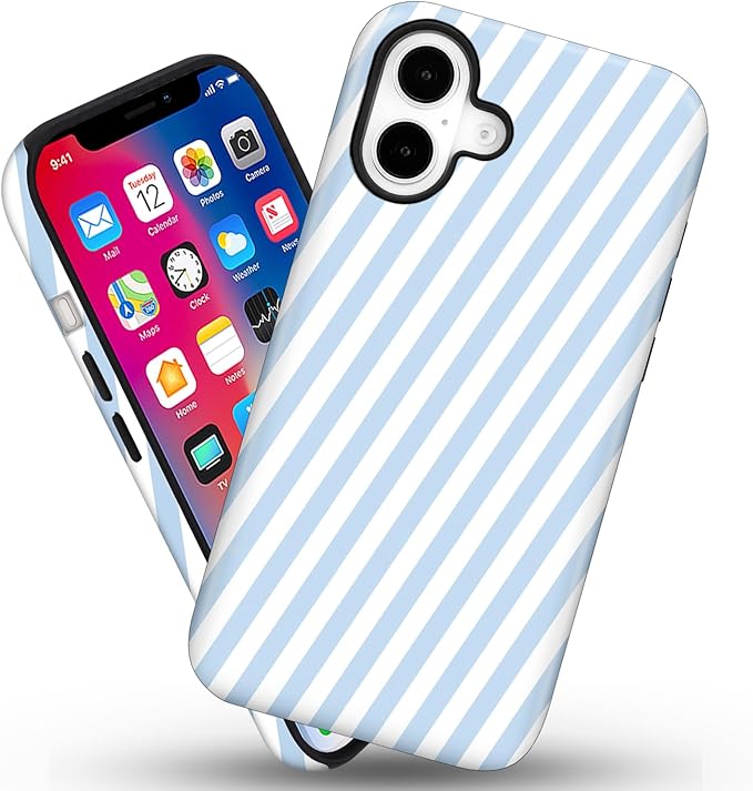 Magnetic for iPhone 17 Case Cute Diagonal Stripes Phone Case, Shockproof Slim TPU and Hard PC Protective Phone Cover Compatible with MagSafe Designed for Women Girls,Blue