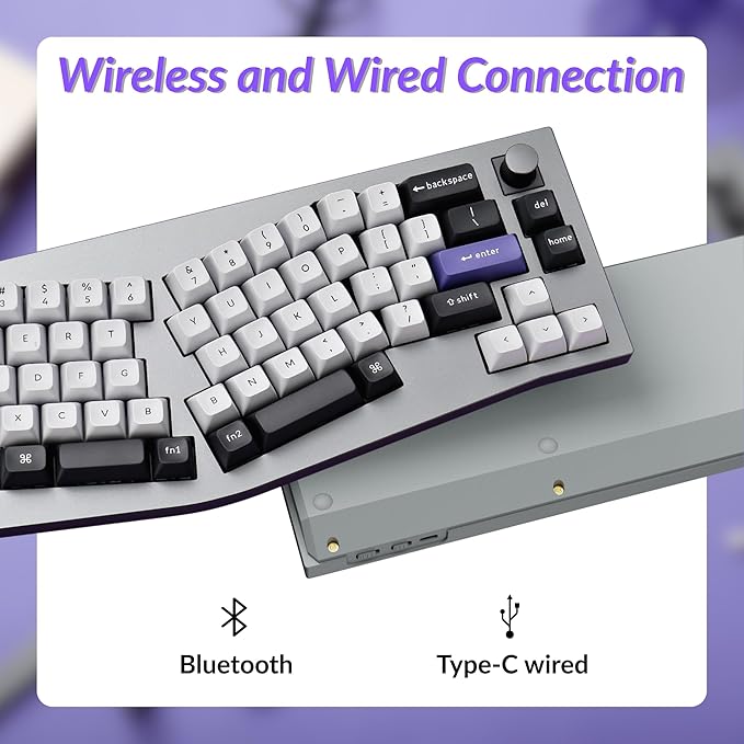 Keychron Q8 Pro Full-Metal Wireless Custom Mechanical Keyboard, 65% Alice Layout Bluetooth/Wired, QMK/VIA, Hot Swappable, 1000 Hz Polling Rate, RGB Backlit for Mac Windows Linux-Grey