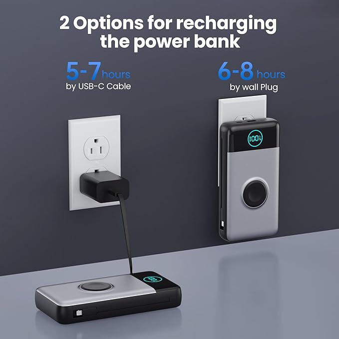 Portable Charger for iPhone, 40800mAh Power Bank with Built-in Cables & AC Wall Plug, All in One 5 Outputs USB C Fast Charging External Battery Pack for iPhone 17/16/15/14, Android, Travel Essential