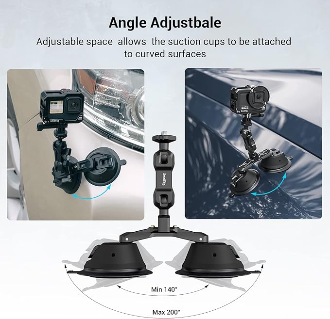 SmallRig Camera Suction Cup Mount, Mount for GoPro 13/12, for DJI Action 6/5, on Car Window, Windshield, for Sony DSLR, Lightweight Camera, Vehicle Shooting,Vlogging, with Action Camera Mount-3566