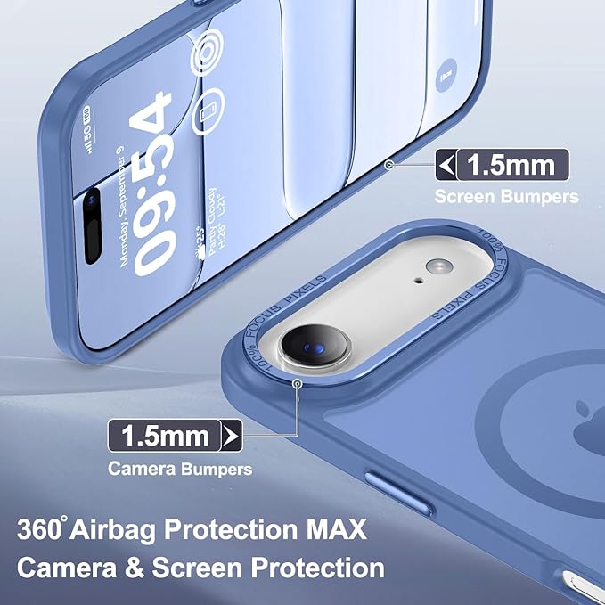 Newfuture Magnetic for iPhone Air Case [Compatible with Magsafe] [Military Grade Drop Protection] Translucent Matte Anti-Scratch Shockproof Protective Phone Cover 6.5 Inch, Light Blue