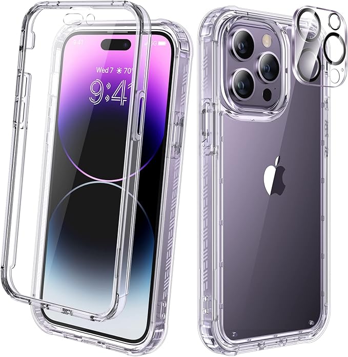 Diaclara Designed for iPhone 14 Pro Max Case, Full Body Rugged Case with Built-in Touch Sensitive Anti-Scratch Screen Protector, with Camera Lens Protector for iPhone 14 Pro Max 6.7" (Clear)
