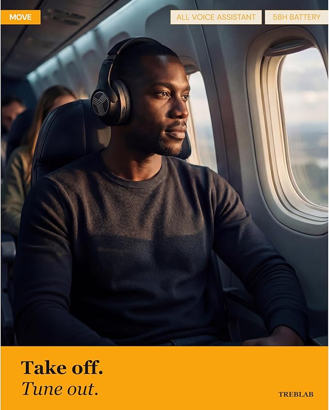 TREBLAB Z2 – Hybrid Active Noise Cancelling Wireless Headphones for Gym & Sports Workout, Lightweight Foldable, 58H Battery, Deep Bass, Over Ear Headphones Wireless Bluetooth with Mic for Travel