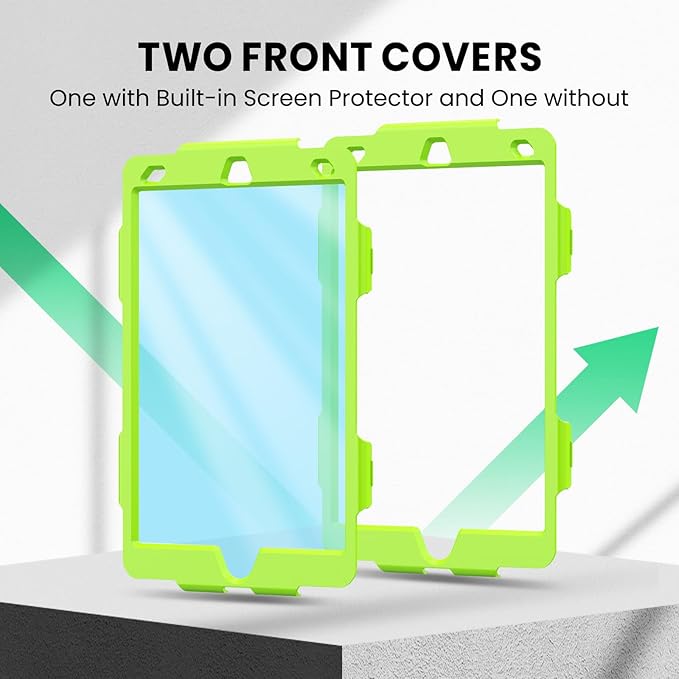 SEYMAC for iPad 9th/8th/7th Generation Case 10.2" 2021-2019, Full-Body Shockproof Heavy Duty Protective Case with Screen Protector, Rotating Stand/Handle/Shoulder Strap for iPad 10.2, Black/Green