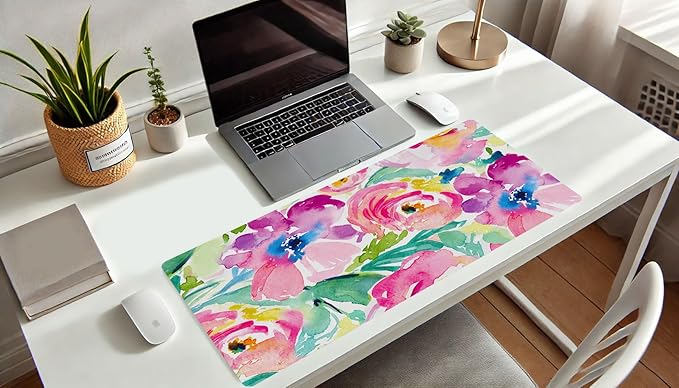French KOKO Large Mouse Pad Desk Mat Desk Pad Keyboard School Essentials Office Decor Big Extended Laptop Protector Computer Accessories Pretty Mousepad Women Girls Pink Flowers XL Gift