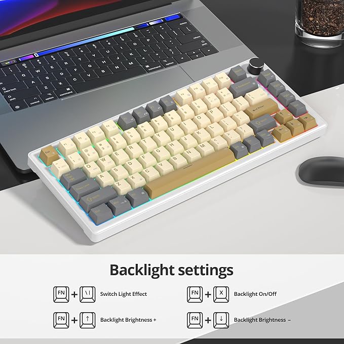 75% Brown Creamy Mechanical Keyboard Wired, Creamy Sound Gasket Gaming Thocky Keyboard with Knob, Hot Swappable RGB Custom Keyboard, Pre-lubed Cream Switch Keyboard (82 Caramel)