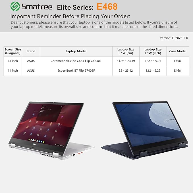 Smatree Laptop Sleeve for 14 inch ASUS Chromebook Vibe CX34 Flip CX3401, for 14 inch ASUS ExpertBook B7 Flip B7402F, Case with Accessory Pocket, YKK Zipper, Patented Super-Corner Design (E468)