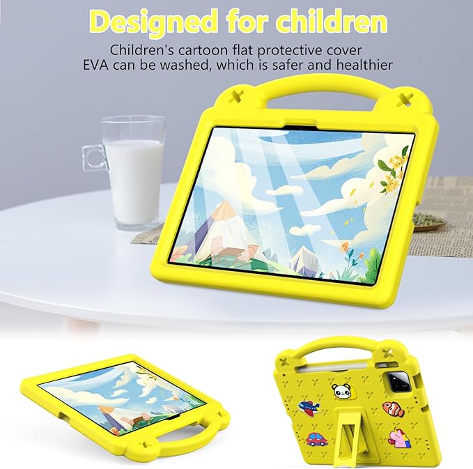 AKABEILA Compatible with Xiaomi Pad 7/Xiaomi Pad 7 Pro 11.2 inch 2024/Xiaomi Pad 8 2025 11.2 inch Tablet Case, Kids Friendly Universal Protective Case with Shoulder Strap & Stand Handle Yellow