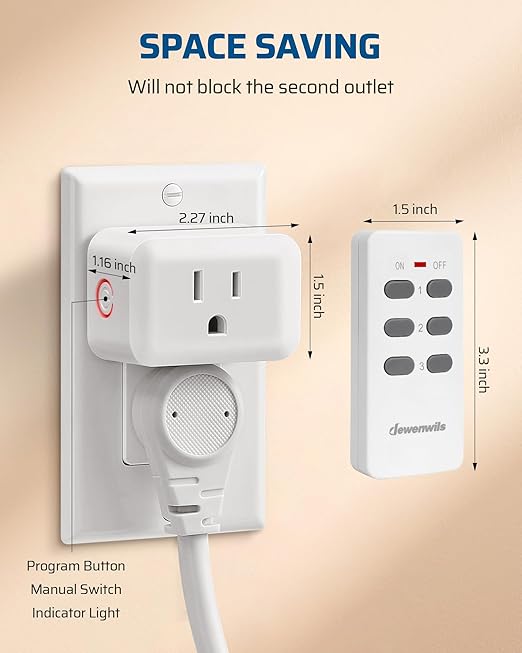 DEWENWILS Wireless Outlet, Programmable and Expandable Electrical Outlet Switch, Wireless Remote Light Switch, 100FT Range, 1 Remote and 3 Outlets