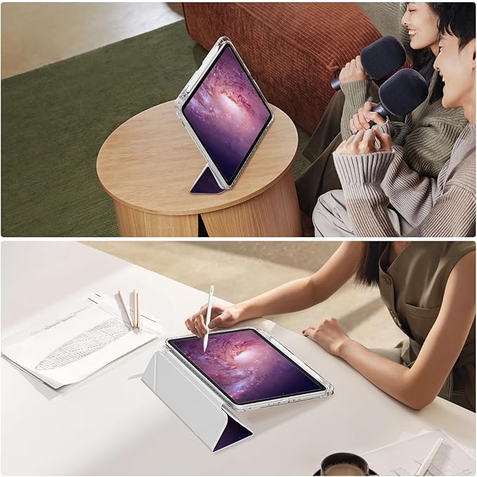 Origami Case for iPad 11th Generation 2025 A16, iPad 10th Generation 2022 Case, Slim Trifold Multi-Angle Stand, Shockproof Clear Back Cover with Pencil Holder, Watercolor Floral