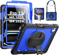 SEYMAC Case for iPad Pro 13 Inch M5 2025 / M4 2024, Heavy Duty Shockproof Protective Case with Screen Protector, 360° Rotating Stand, Hand/Shoulder Strap and Pen Holder, Blue