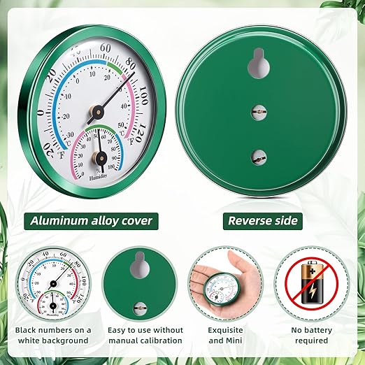 Weewooday 3 Pcs Indoor Outdoor Thermometer 2 in 1 Mini Home Temperature Humidity Hygrometer Monitor Gauge for Home Offices Wall (Green,2.2 Inch)