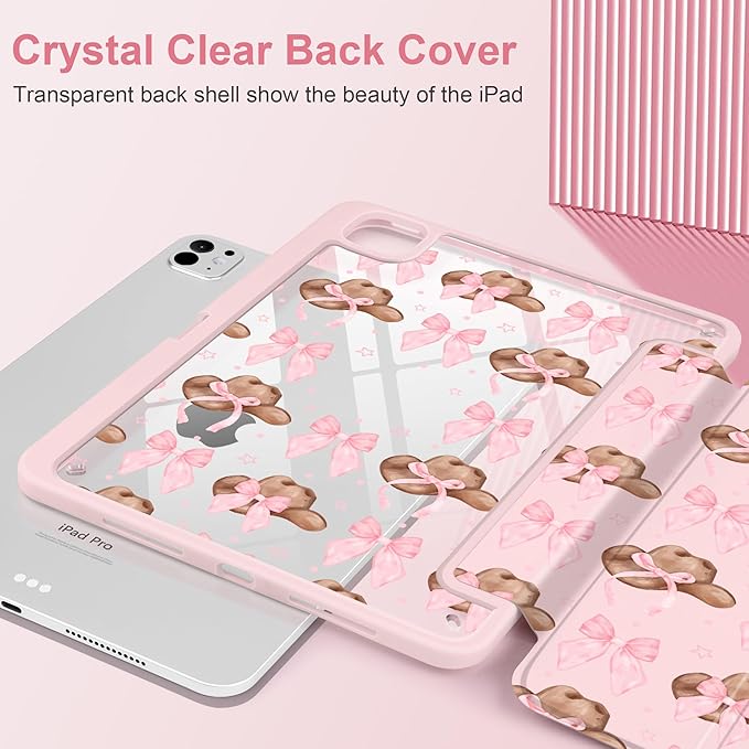 Case for iPad Pro 13 inch (M5) 2025 (M4) 2024 Release with Pencil Holder - Aesthetic Cute Preppy Design Trifold Cover with Soft TPU Bumper Clear Back Auto Sleep/Wake for Girls Women, Hat