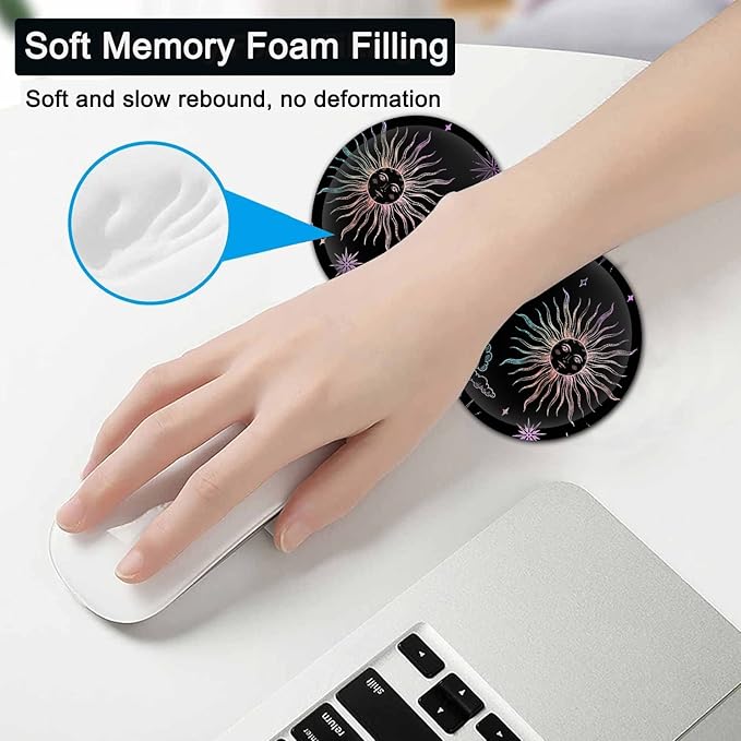 Large Gaming Mouse Pad, 31.5x11.8 in Extended Computer Mouse Mat with Non-Slip PU Base, Ergonomic Memory Foam Keyboard Wrist Rest, for Work & Gaming, Cute Sun Moon Black Office Desk Pad