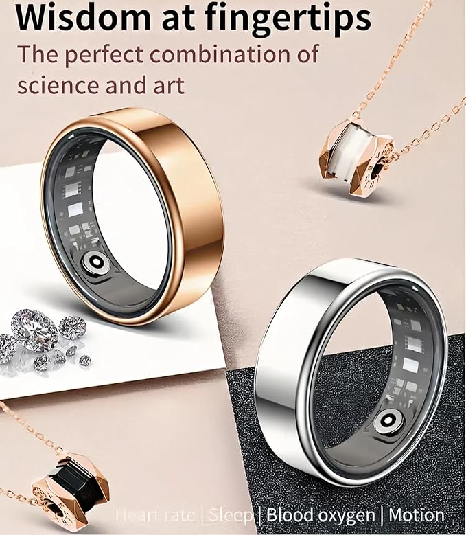 Smart Health Ring, Fitness Tracker with Heart Rate, Blood Oxygen, Blood Pressure, Sleep & Step Monitoring, Waterproof, Compatible with iOS & Android, No Subscription Required (Silver, 12)