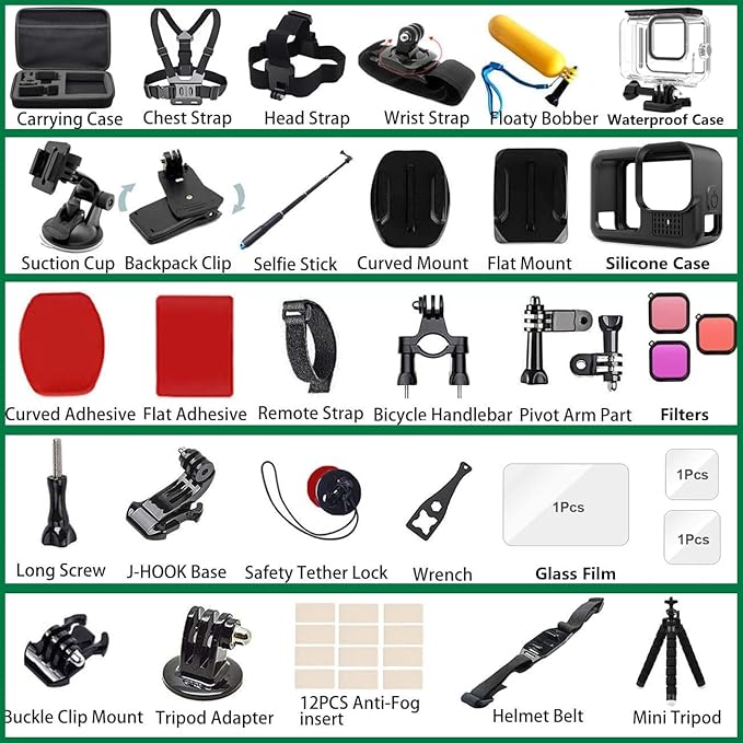 Accessories Kit for Gopro Hero 13 Black Waterproof Housing Silicone Case Glass Screen Protector Bundle for Go pro Gopro13 Hero13 Action Camera