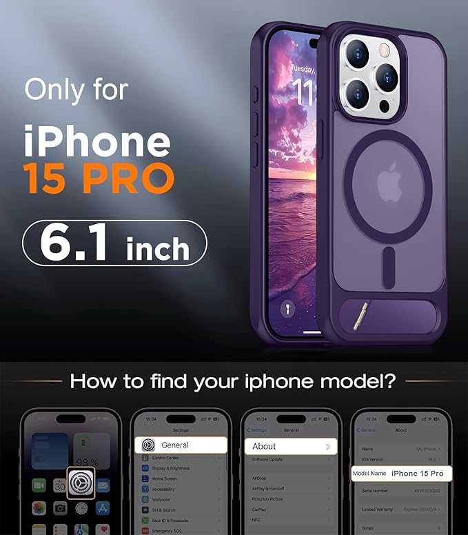 Magnetic Compatible with iPhone 15 Pro Case, [Built-in Invisible Kickstand][Compatible with MagSafe] [Military Grade Shockproof] Slim Translucent Matte Phone Case for iPhone 15 Pro 6.1"