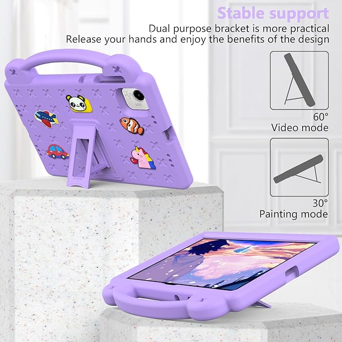 AKABEILA Compatible with Honor Pad X9a 2025 11.5 inch Tablet Case, Kids Friendly Universal Lightweight Shockproof Protective Case with Shoulder Strap & Stand Handle Light Purple