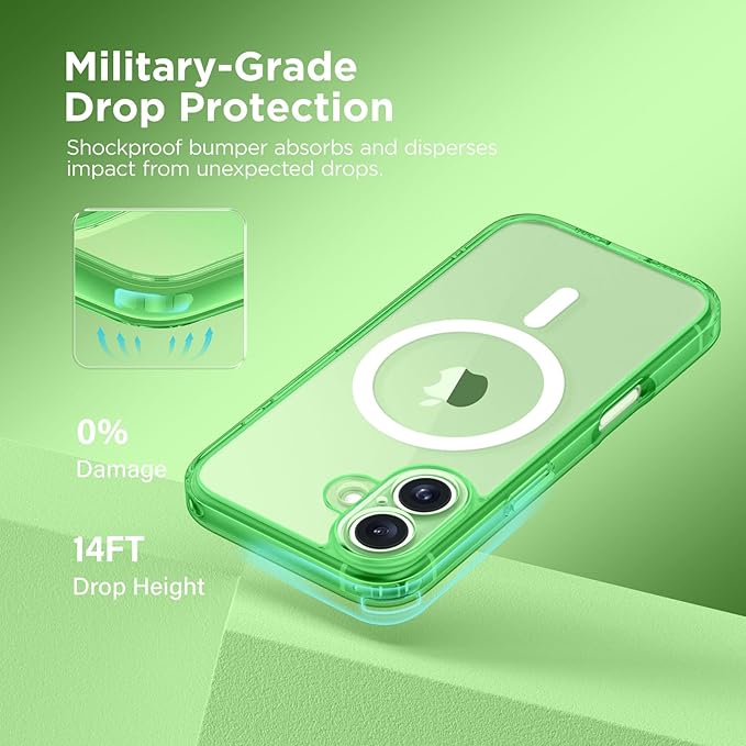 CAPRARO Magnetic Compatible with iPhone 16 Case, Upgraded [Full Camera Protection] [Compatible with MagSafe] Protective Translucent Matte Women Girl Phone Case Cover, Clear Green