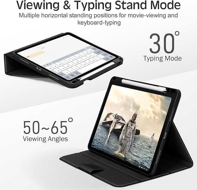 KingBlanc Case for iPad Air 13-inch M4/M3/M2 (2026/2025/2024) with Pencil Holder, Vegan Leather Cover, Auto Wake/Sleep, Multi-Angle Stand for Viewing & Drawing, Pencil Pro & USB-C Compatible, Black