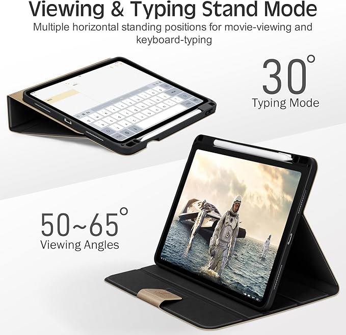 KingBlanc Case for iPad Air 13-inch M4/M3/M2 (2026/2025/2024) with Pencil Holder, Vegan Leather Cover, Auto Wake/Sleep, Multi-Angle Stand for Viewing & Drawing, Pencil Pro & USB-C Compatible, Beige