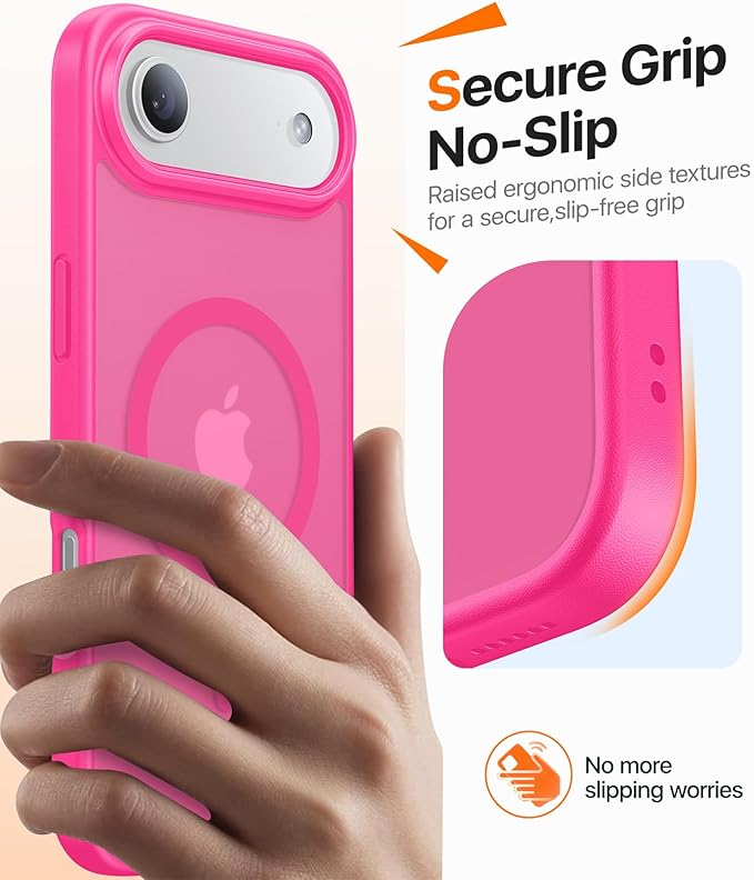 Magnetic for iPhone Air Case 2025,[Anti-Slip][Compatible with MagSafe][Military Grade Drop Protection] Shockproof Protective Translucent Matte Phone Case for iPhone 17 Air Case,Hot Pink