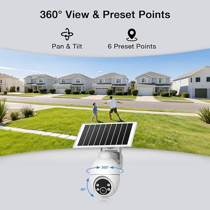 TKENPRO Solar Camera Outdoor Wireless, 2K Color Night Vision, Always-on-Video Security Camera Wireless Outdoor, Smart 24/7 Recording, Auto-Tracking, 2.4GHz Wi-Fi, IP65