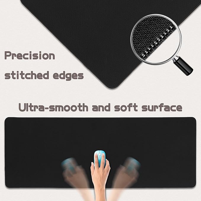 Mouse Pad Gaming - Desk Mat for Keyboard and Mouse - Black Large Mouse Pad for Desk, Mousepad (31.5 x 11.8inch) with Non-Slip Base, Desks Pad Mat for Gaming, Office and Home