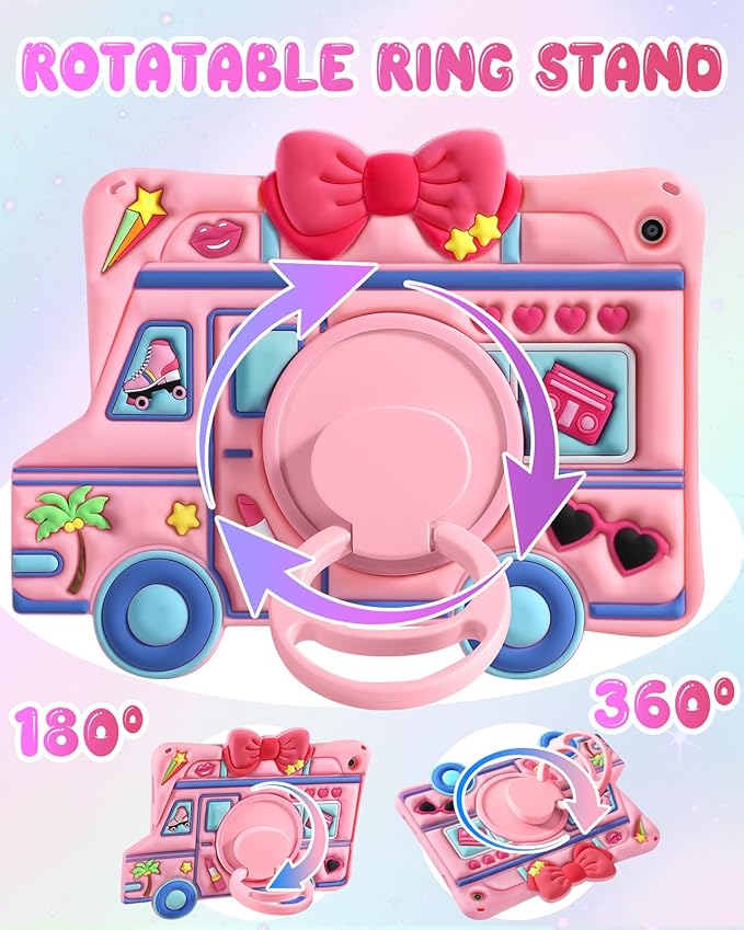 for Samsung Galaxy Tab A9 Plus Case - for Girls Cute Girly Kawaii 3D Cartoon Design with Rotating Stand Handle & Shoulder Strap Silicone Cover for Samsung A9 Plus Tablet Cases 11 Inch