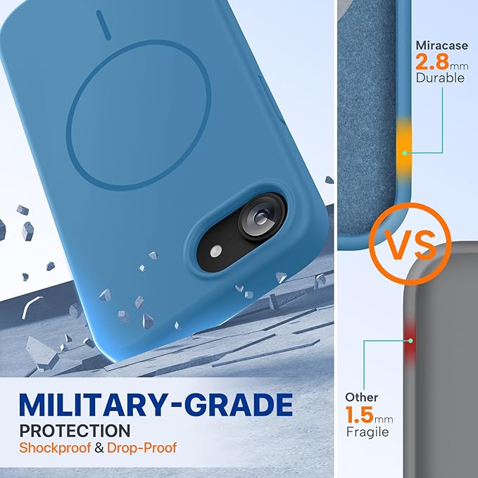 Miracase Magnetic for iPhone 17e Case & iPhone 16e Case, [Soft Anti-Scratch Microfiber Lining], Compatible with MagSafe, Silicone Shockproof Protection Phone Case for iPhone 17e/16e, Capri Blue