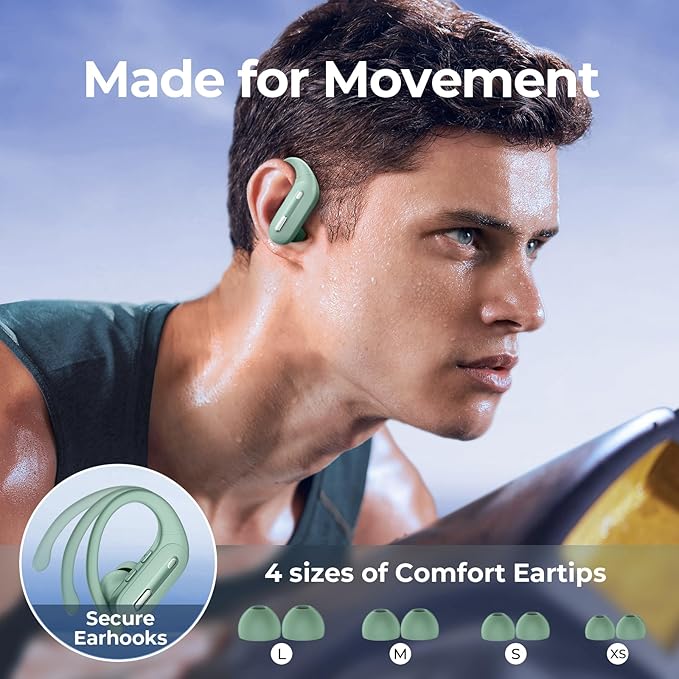 GNMN Active Noise Cancelling Bluetooth Headphones Wireless Earbuds 90 Hrs Playtime Ear Buds with Hi-Res Stereo Deep Bass Power Display Earphones with Earhooks Waterproof Transparency Headset