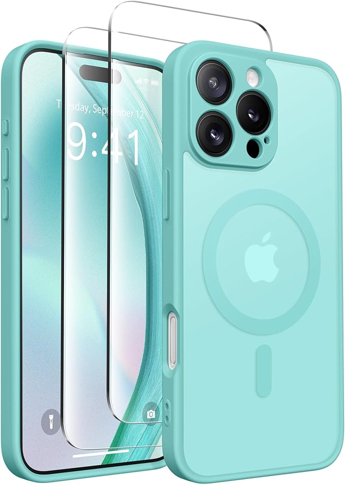 CAPRARO Magnetic Compatible with iPhone 16 Pro Case, Upgraded [Full Camera Protection] [Compatible with MagSafe] Protective Translucent Matte Women Girl Phone Case Cover, Smoky Blue