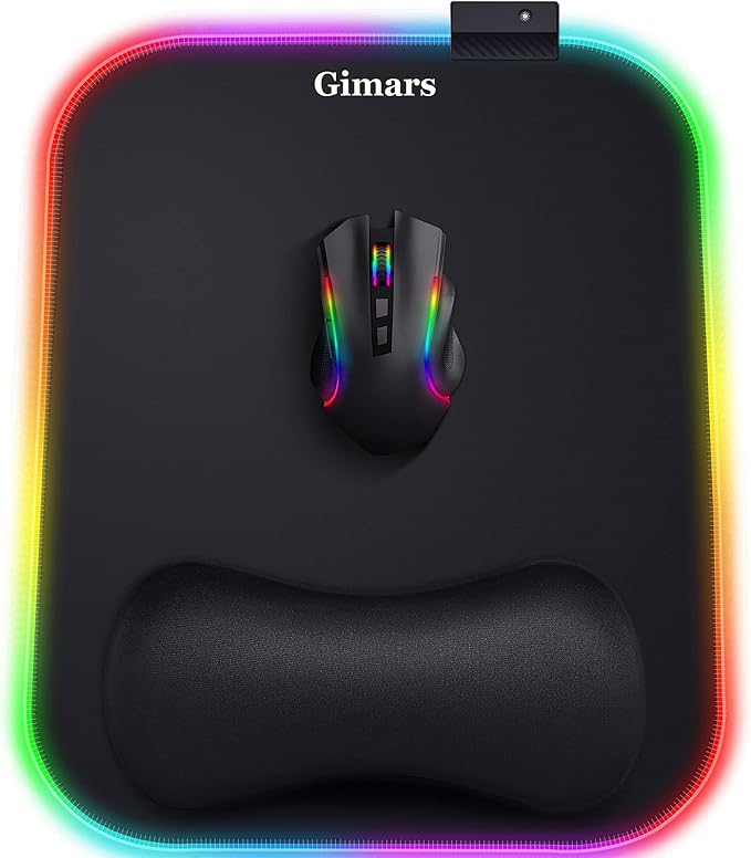 Gimars RGB Mouse Pad with Wrist Rest Support, 12 x 10 in Extra Large Ergonomic Gaming Mouse Pad with 10 LED Lighting Modes, Non-Slip Rubber Base for PC Gaming & Office
