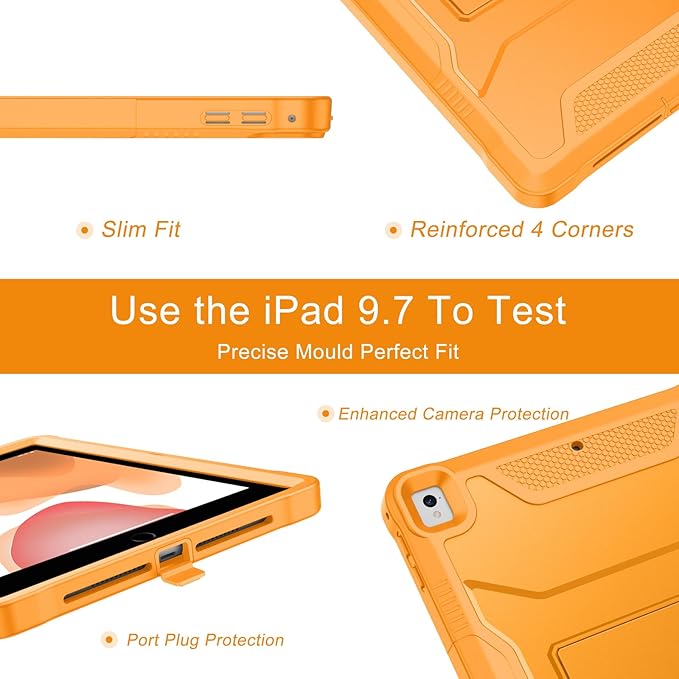 Soke Case for iPad 6th/5th Generation 9.7 Inch 2018/2017,with Built-in Screen Protector and Kickstand, Rugged Full-Body Heavy Duty Protective Cover for Apple iPad Air 2 /Pro 9.7 - Citrus
