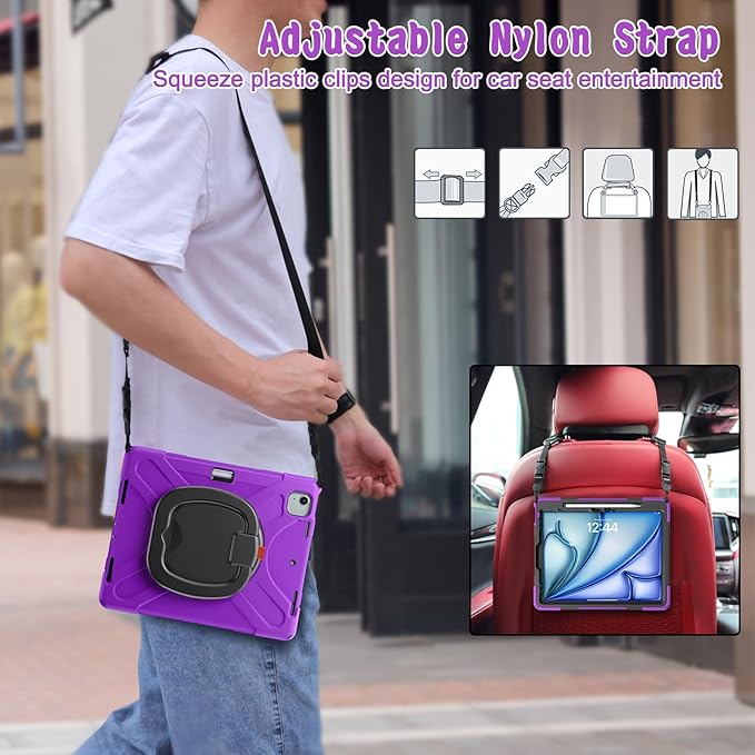 SCSVPN Case for iPad Air 13 inch M4 2026/ M3 2025/ M2 2024 & iPad Pro 12.9'' Case 6th/5th/4th/3rd Gen 2022 2021 2020 2018, Protective Cover with Pencil Holder, Stand, Handle, Shoulder Strap, Purple