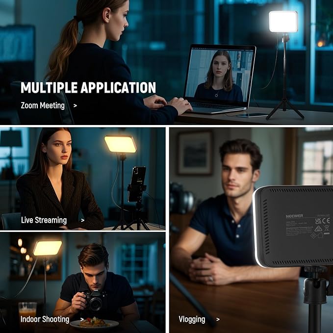 NEEWER BASICS 2 Pack LED Video Panel Light, Video Conference Lighting Kit with Desktop Tripod Stands/Filters for Webcam Desk Computer Laptop Zoom Call Makeup Recording Selfie Streaming, Dimmable, BP66