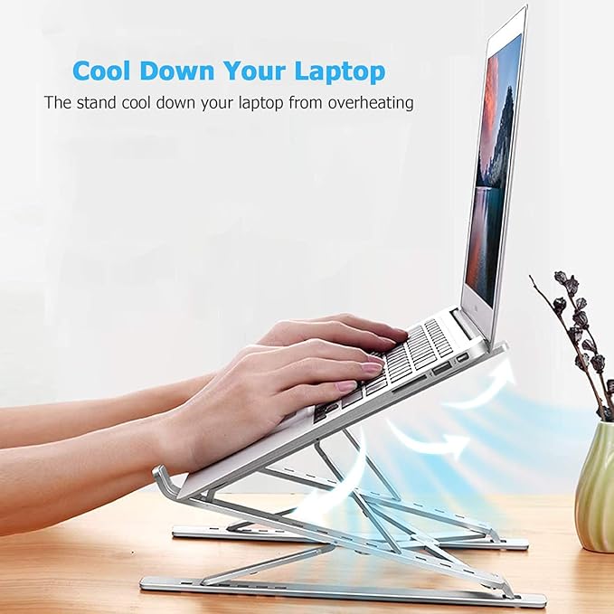 Laptop Stand for Desk，Stable MacBook Pro Stand，Ergonomic Aluminum Computer Riser for 12 13 15 16 17 inch ，Computer Cooling Stand for Mac MacBook Pro Air,HP, Dell, More PC Notebook (LIGHT SILVER)