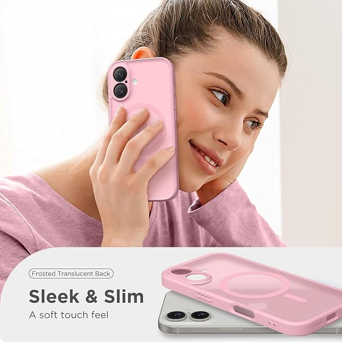 CAPRARO Magnetic Compatible with iPhone 16 Case, Upgraded [Full Camera Protection] [Compatible with MagSafe] Protective Translucent Matte Women Girl Phone Case Cover, Peach Pink