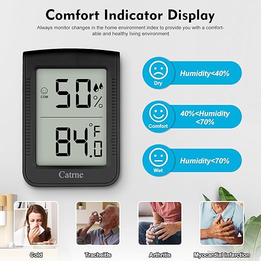 Digital Hygrometer Indoor Thermometer Humidity Meter Room Thermometer with Large Number Display,Temperature and Humidity Monitor for Home,Baby Room, Bedroom, Office, Greenhouse (Black)