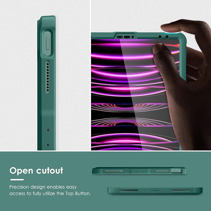 VIKESI Kickstand Protective Case for iPad Pro 12.9 6th / 5th / 4th / 3rd Generation (2022/2021/2020/2018 Released), Matte Frosted Scratch Resistant Back, TPU Shockproof Frame, Midnight Green