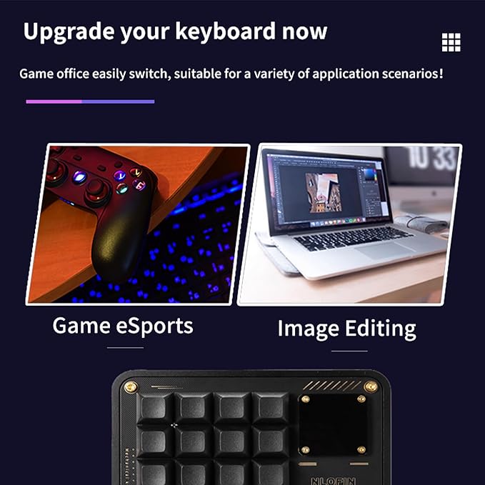 Double Knob Custom Macro Pad Programmable Designer Mini Keyboard 16 Keys with Screen (Grey,KB16)