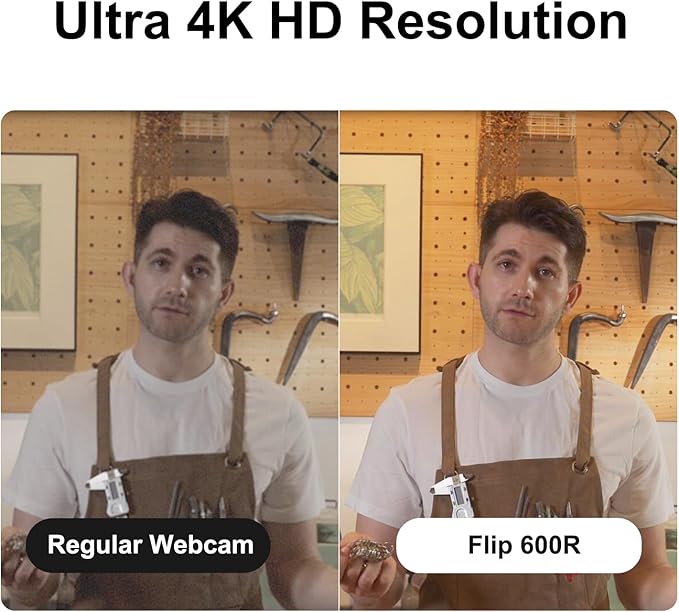JOYUSING Flip600R 4K Webcam for PC - Ultra 4K HD Webcam with Tripod, PDAF Autofocus, Noise-Cancelling Mics, 79° FOV, Auto Light Correction, Privacy Cover, Streaming Camera for Gaming/Beauty