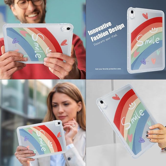 for iPad Pro 12.9 inch Case 6th/5th/4th/3rd Generation (2022/2021/2020/2018) Frosted Translucent Clear Slim Lightweight Protective Cover Soft TPU Back Shockproof Silicone Shell,Rainbow Smile