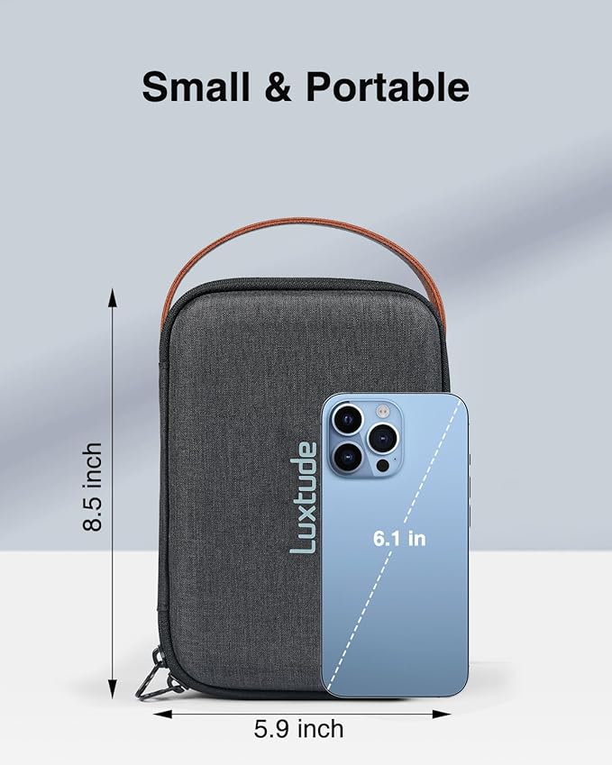 Luxtude Electronic Organizer Travel Case, Portable Tech Organizers, Hard Shell Zipper Case for Electronics, Travel Essentials, Black (External Size 8.5 x 5.9 x 2.5 Inch)