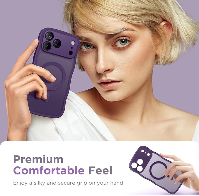 CAPRARO Magnetic for iPhone 17 Pro Case for Women Girls, Upgraded [Full Camera Protection] [Compatible with MagSafe] Cute Wave Translucent Matte Phone Case for iPhone 17 Pro, Deep Purple