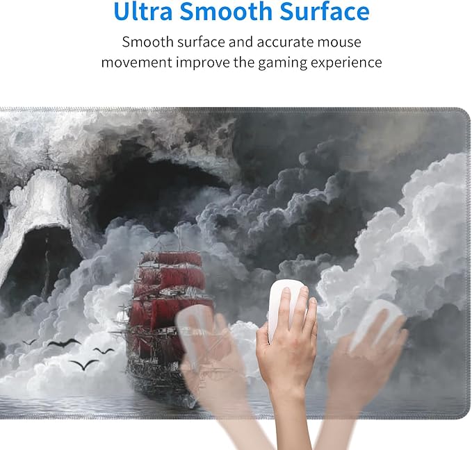 Skull Sea Boat Mouse Pad Extended Large Gaming Mouse Pad XL Stitched Edges for Gamer Home Office 31.5 X 11.8 Inch