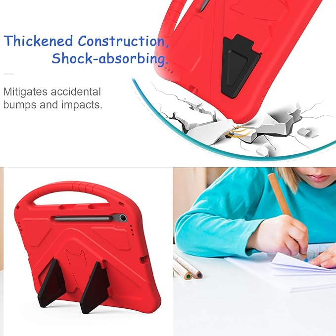 Kids Case for Samsung Galaxy Tab S10 FE+ (Plus) 13.1" 2025, Techcircle Light Weight Shock Proof EVA Foam Handle Rugged Stand Protective Cover, Red