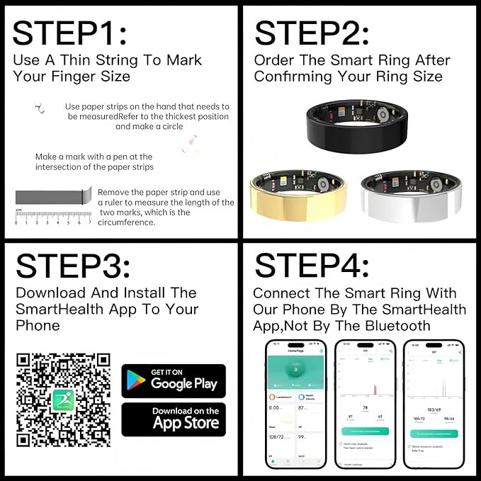 Smart Ring for Women Men,No Subscription Fee,Fitness Tracker Ring with Heart Rate, Sleep Monitoring, Blood Oxygen, Step Counting for iOS and Android, Waterproof(Black, 11)