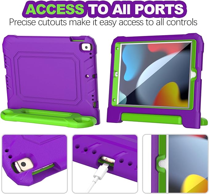 YIHE Kids Case for iPad 10.2 Inch 9th/8th/7th Generation 2021/2020/2019, iPad Pro 10.5 & iPad Air 3, Shockproof Handle Stand Kids Case with Screen Protector for iPad 10.2/10.5 Inch, Purple&Green