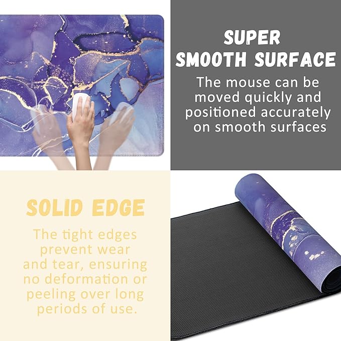 Large Mouse Pad Abstract Purple Marble Texture Extended Gaming Mouse Pad Non-Slip Desk Mat with Stitched Edge Laptop Computer Keyboard Mousepad for Office Home 35.4" x 15.7"